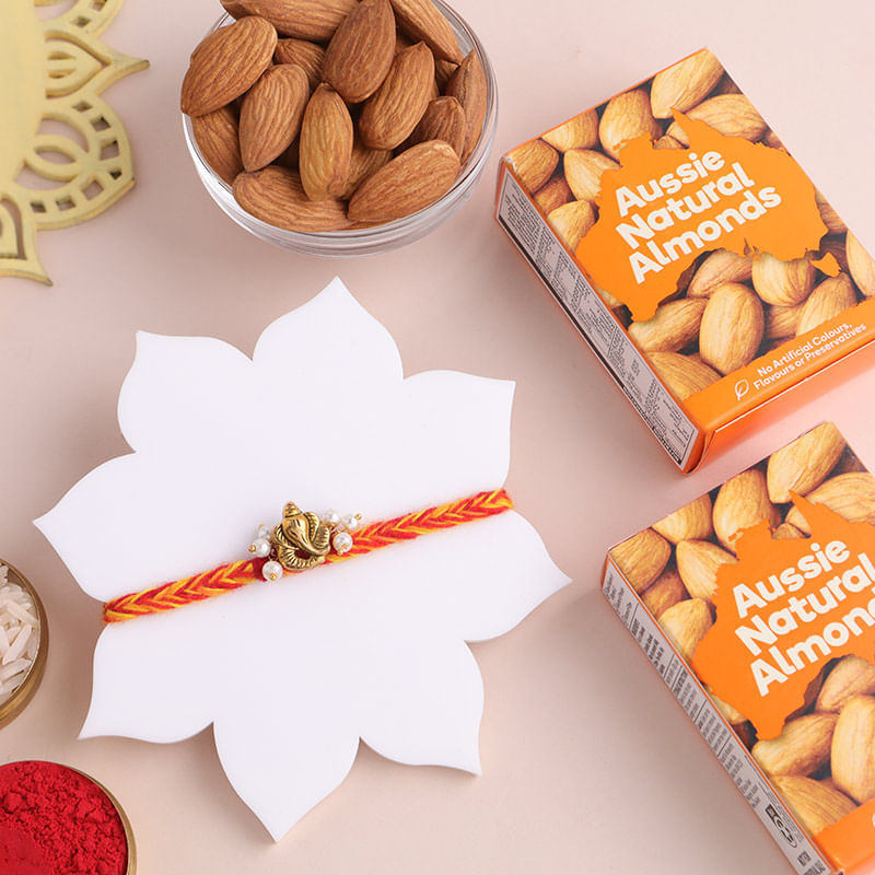 Pearl Ganesha Mauli Rakhi With Almonds