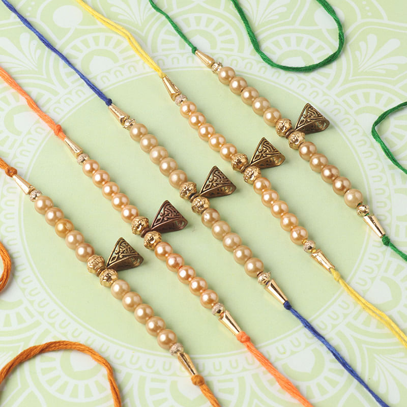 Set of 4 Designer Rakhi - Pearl Ghungroo Rakhi Set