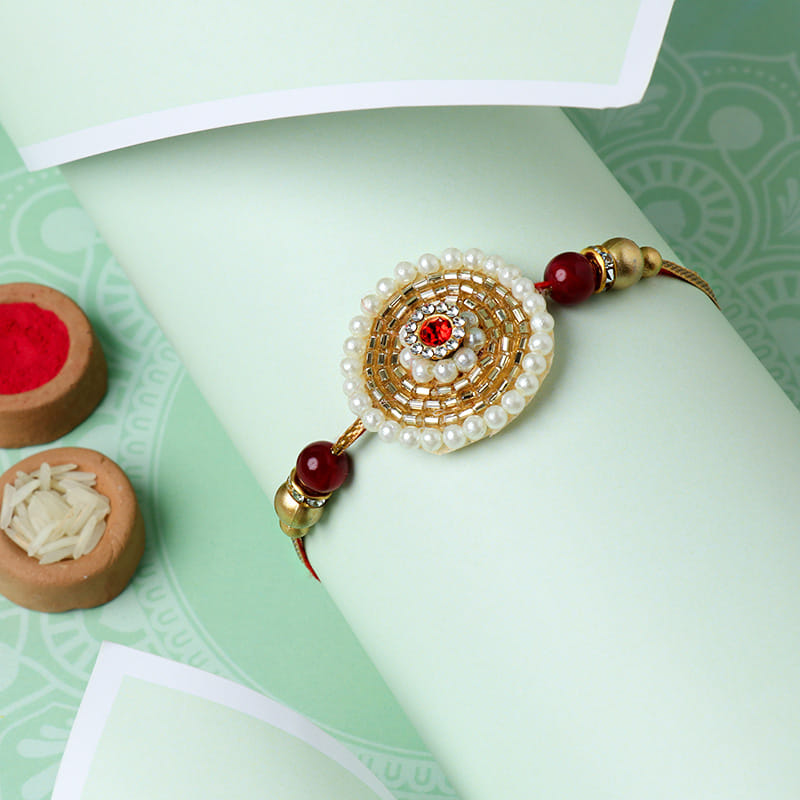 Single Fancy Pearl N Sequin Rakhi for Brothers
