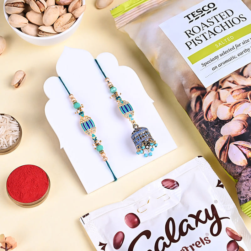 Pearl Ornate Bhai Bhabhi Rakhis With Nuts N Choco