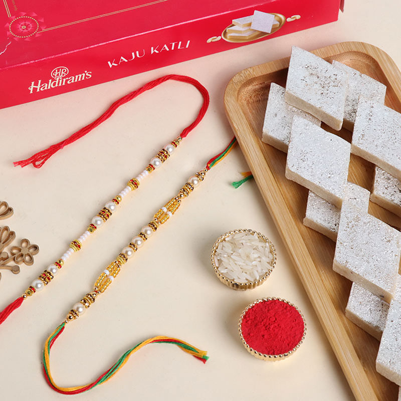 Pearl Rakhi Combo With Kaju Katli