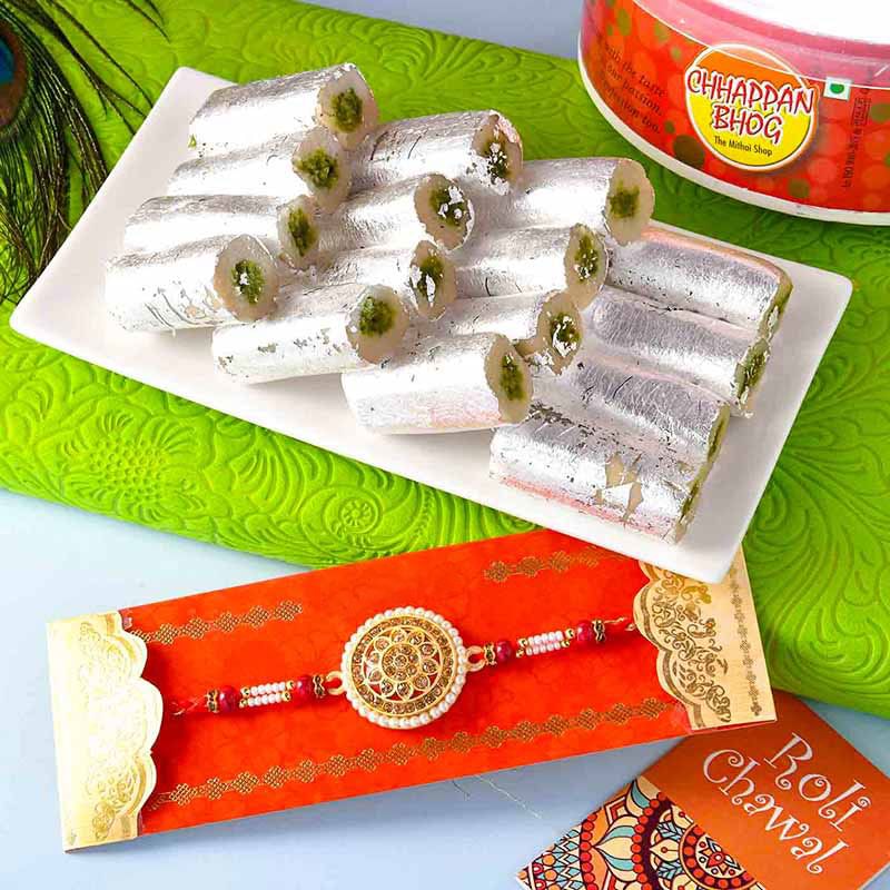 Pearl Rakhi With Kaju Roll