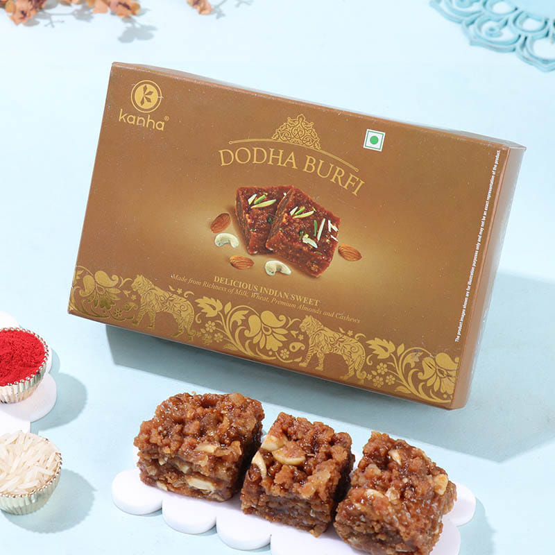 Pearl Rudraksha Rakhi With Dodha Burfi
