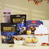 Pearl Trimmed Square Rakhi With Gourmet Treats
