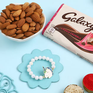 Pearl Unicorn Rakhi With Nuts N Chocolate