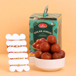 Pearls N Crystal Studded Rakhis with Haldiram Gulab Jamun