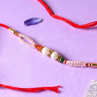 Pearly Rakhi - One Pearl Diamond Rakhi with Roli Chawal
