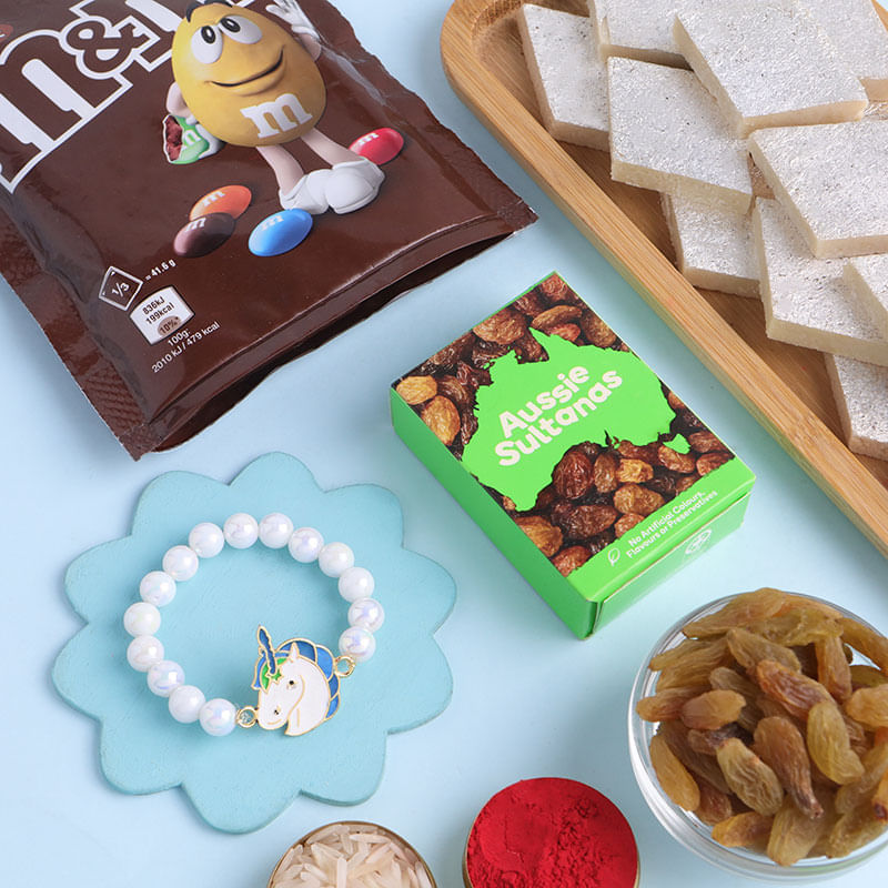 Pearly Unicorn Rakhi With Sweet Treats