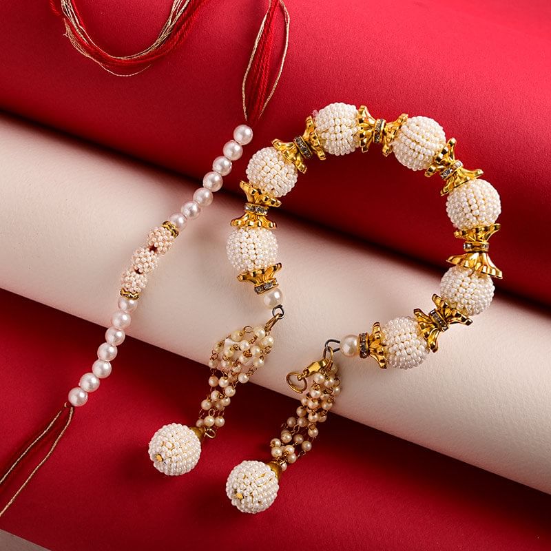 Buy Pearly White Bhaiya Bhabhi Rakhis For Bhaiya bhabhi - Lumba Rakhi