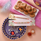 Peda With Decorative Pearl Thali N Two Rakhis