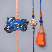 Perfect Package Rakhi Set - Set of 3 Designer Rakhis A Complementary Pack of Roli and Chawal