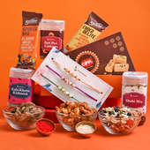 Order Rakhi For Brother Online With Chocolates, Dry Fruits, Sweets Combo - Set of 3 Rakhi