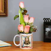 One Personalised Ceramic Mug with5 Pink Roses