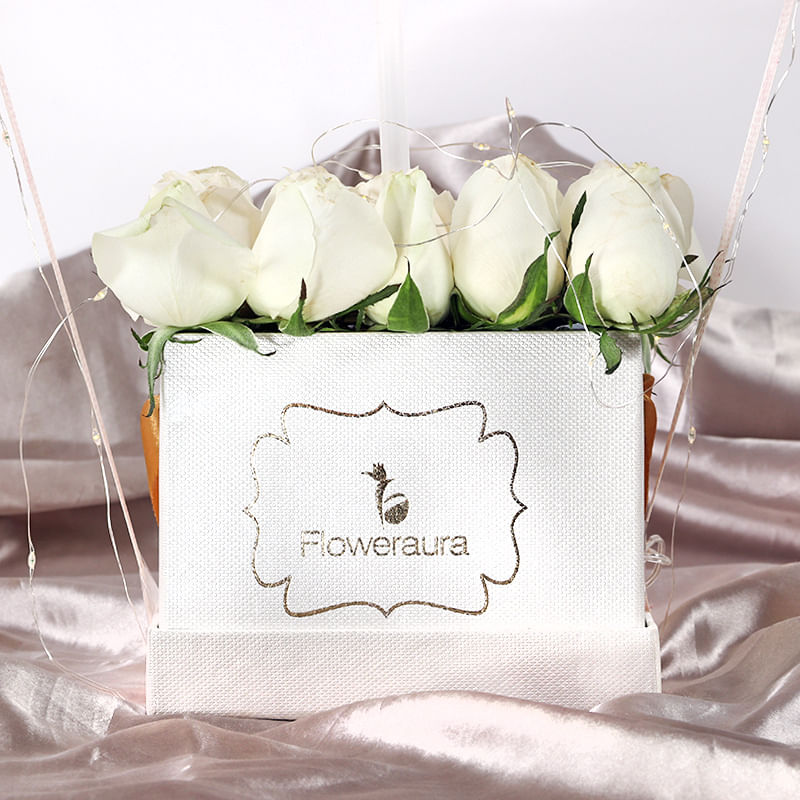 Arrangement of 25 White Roses in Flower Box