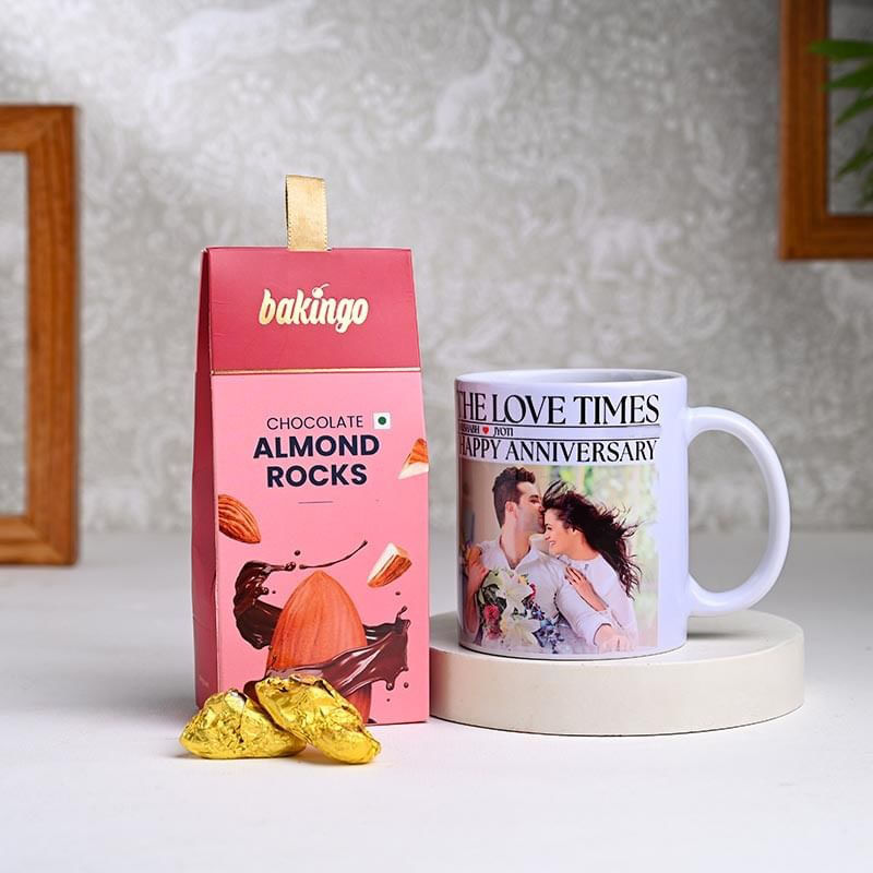 Personalised Anniversary Mug With Choco Almond Rocks