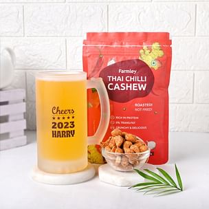 Personalised Beer Mug n Cashew Combo, New Year Gift Delivery