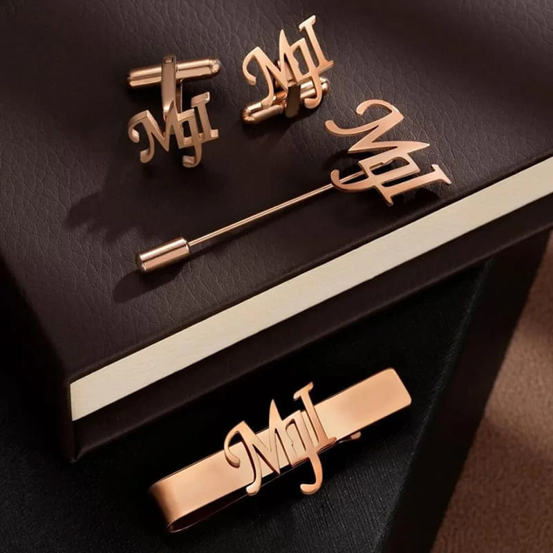 Personalised Cufflinks N Tie Bar Set