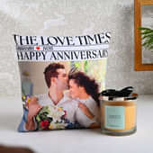 Personalised Cushion N Scented Candle Anniversary Combo