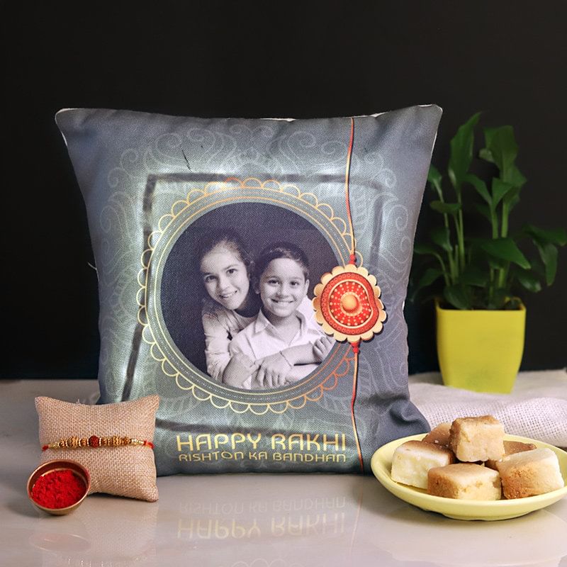 Personalised Cushion Rakhi N Sweet