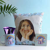 Personalised Cushion With Mug Coaster N Dairy Milk Duo - Send New Year Gifts to India