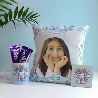 Personalised Cushion With Mug Coaster N Dairy Milk