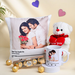 Personalised Cushion With Mug Teddy N Ferrero Rocher