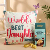 Personalised Daughter Cushion And Hazelnut Rocks