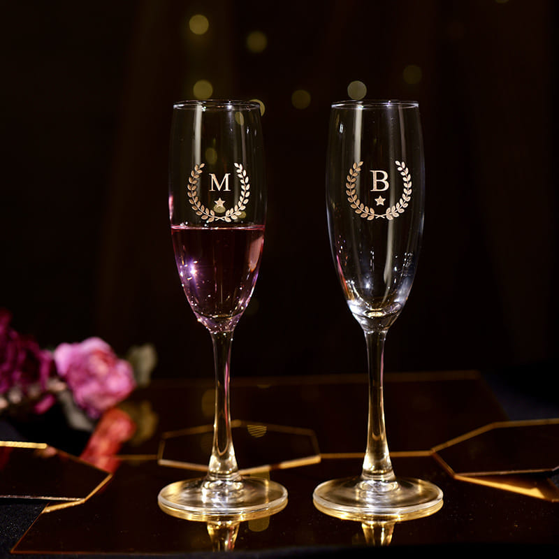 Personalised Golden Initials Champagne Glass Set