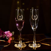 Personalised Golden Initials Champagne Glass Set