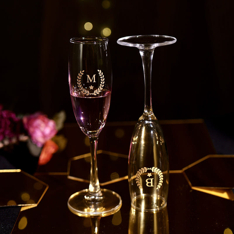 Personalised Golden Initials Champagne Glass Set