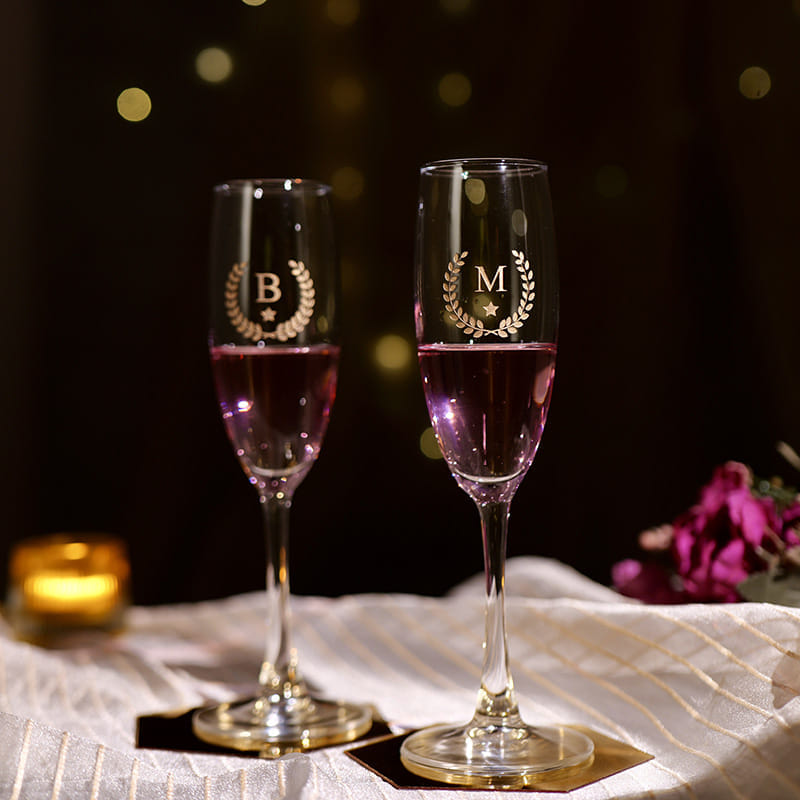 Personalised Golden Initials Champagne Glass Set