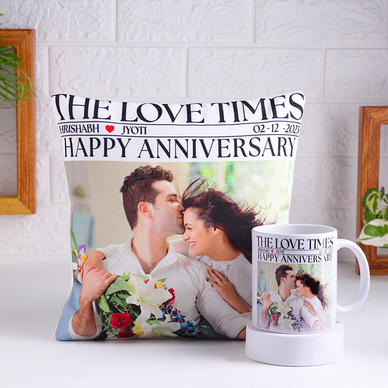 Personalised Mug N Cushion Anniversary Combo