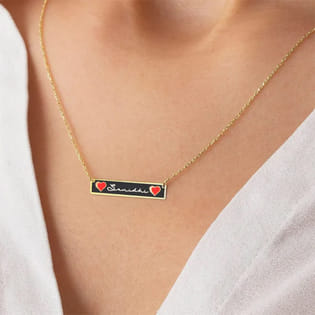 Personalised Name N Heart Rectangle Pendant