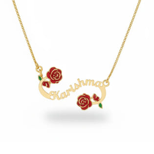 Personalised Name N Rose Enamel Pendant