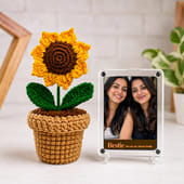 Personalised Photo Fridge Magnet N Crochet Sunflower