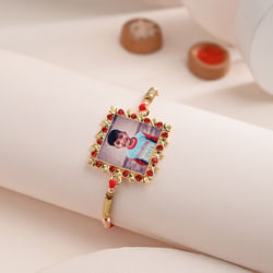 Personalised Red Stone Studded Golden Rakhi