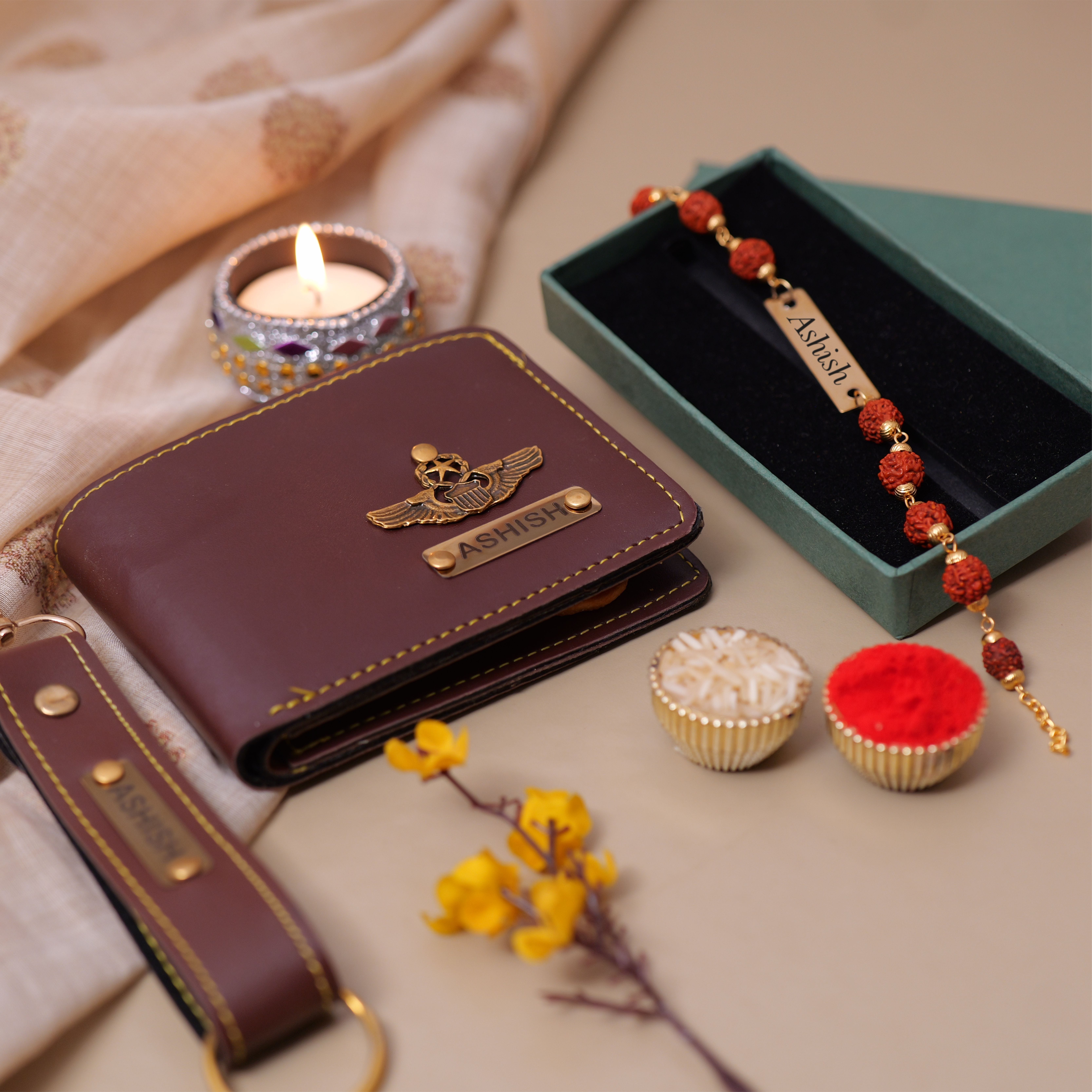 Personalised Rudraksha Metal Rakhi