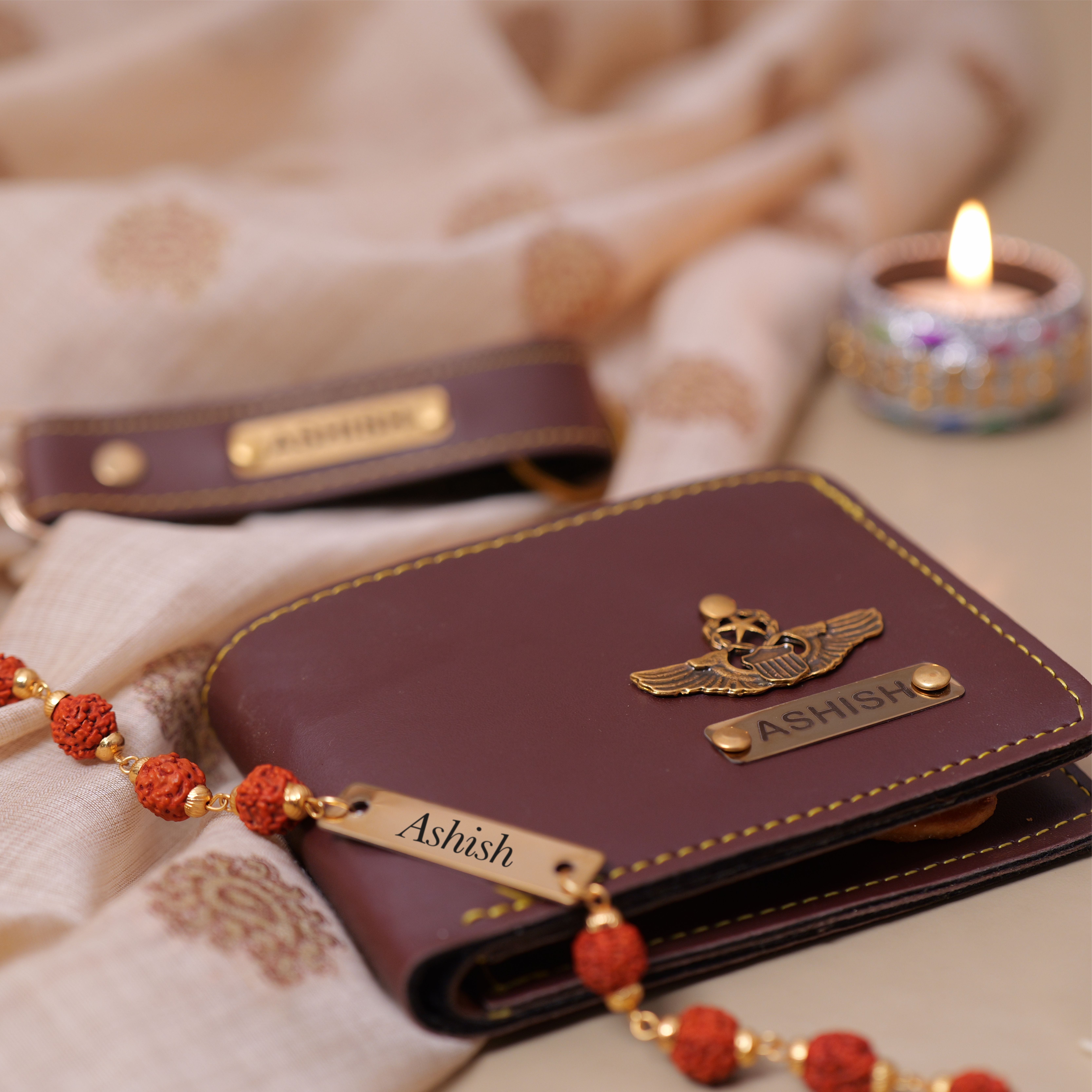 Personalised Rudraksha Metal Rakhi