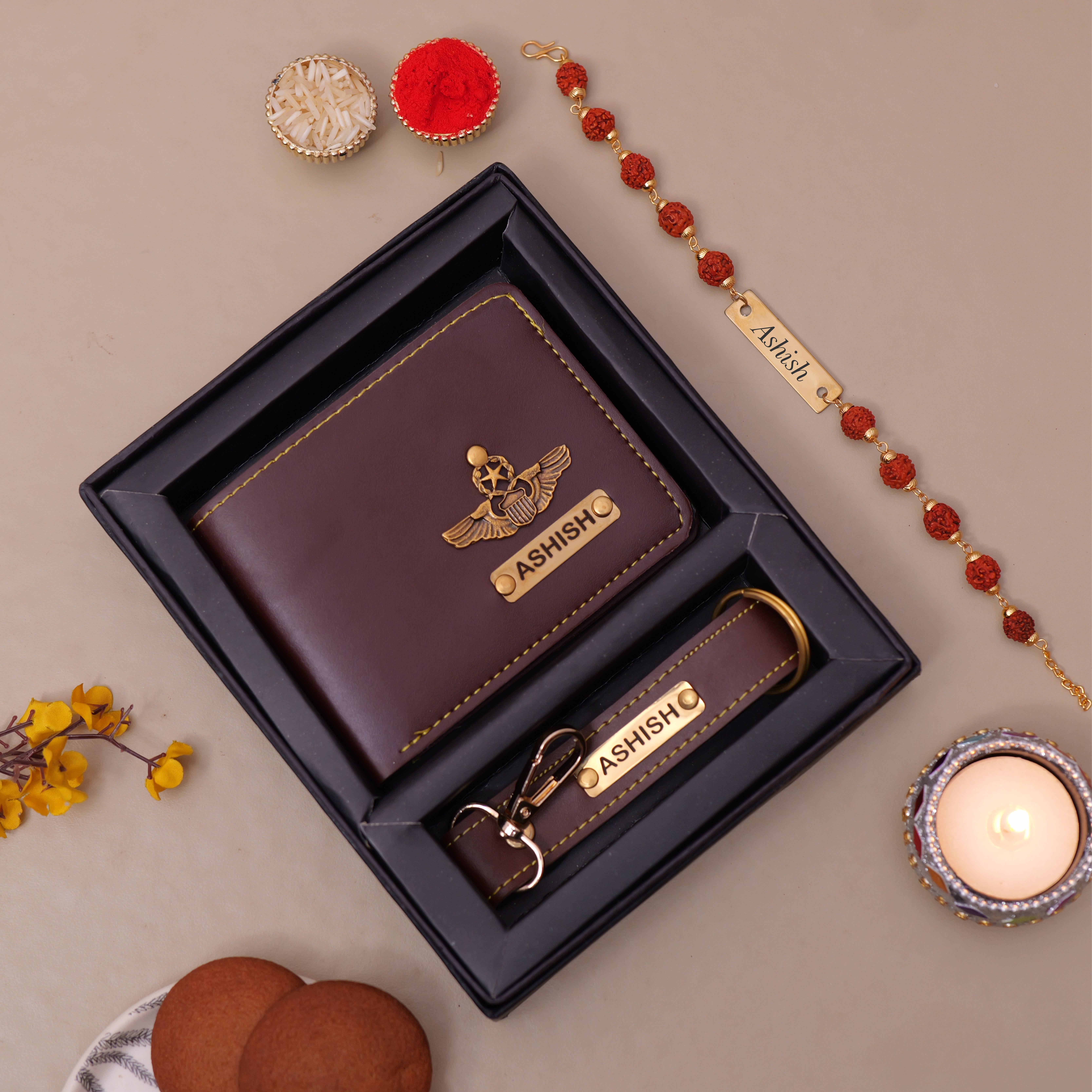 Personalised Rudraksha Metal Rakhi