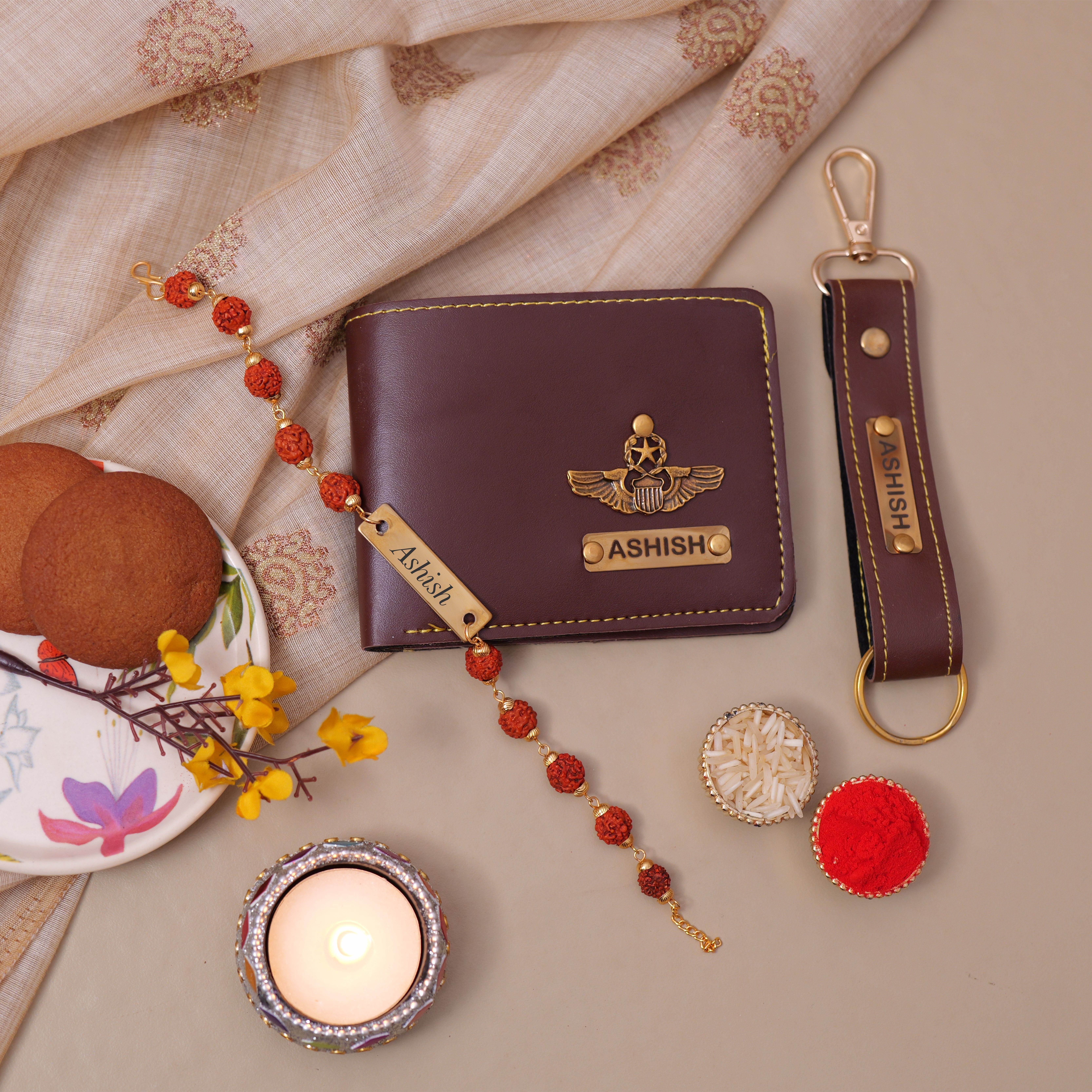 Personalised Rudraksha Metal Rakhi