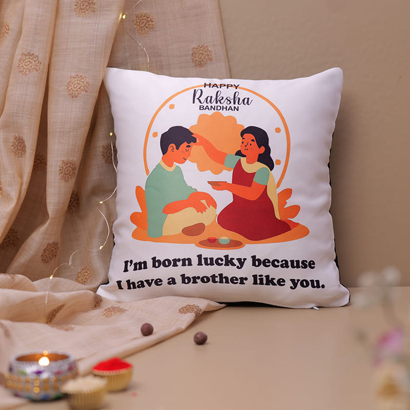 Personalised Rudraksha Rakhi With Bestie Cushion