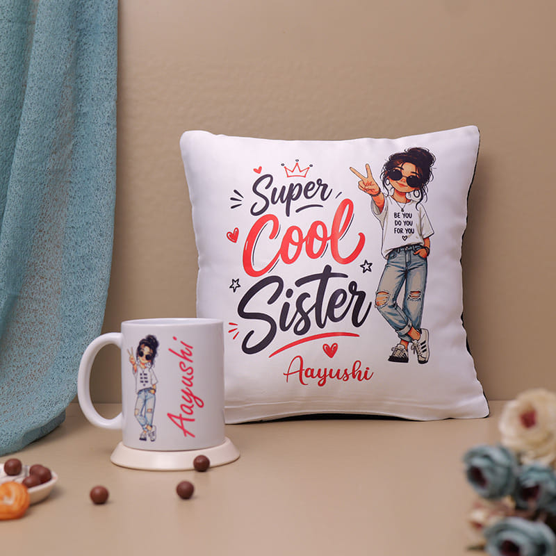 Personalised Rudraksha Rakhi With Quirky Cushion