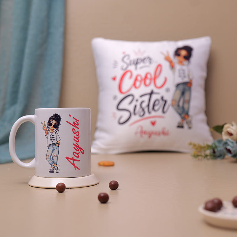 Personalised Rudraksha Rakhi With Quirky Cushion