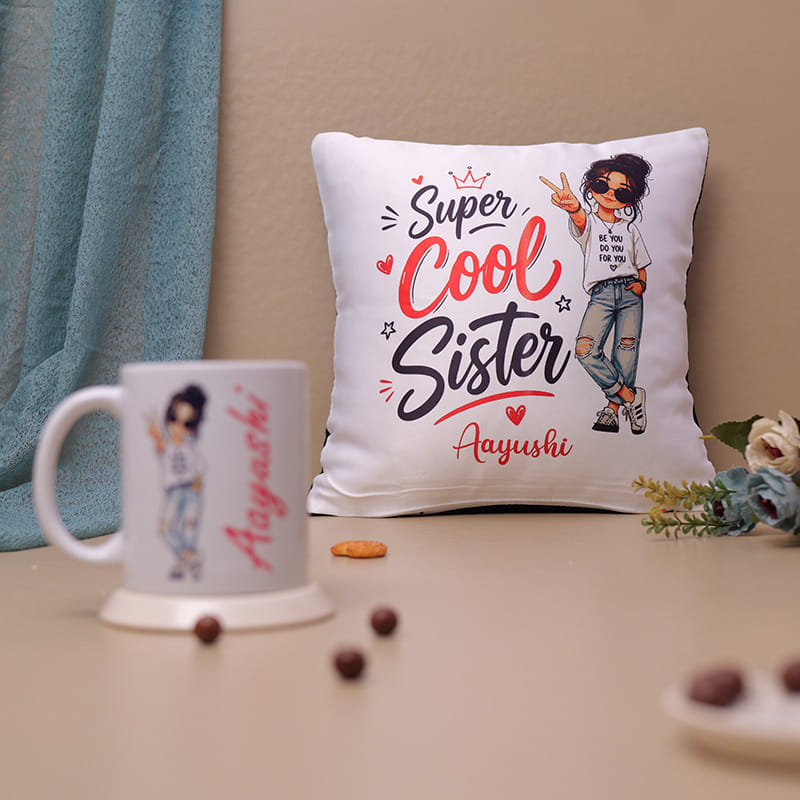 Personalised Rudraksha Rakhi With Quirky Cushion