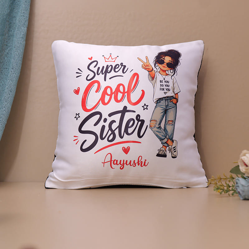 Personalised Rudraksha Rakhi With Quirky Cushion
