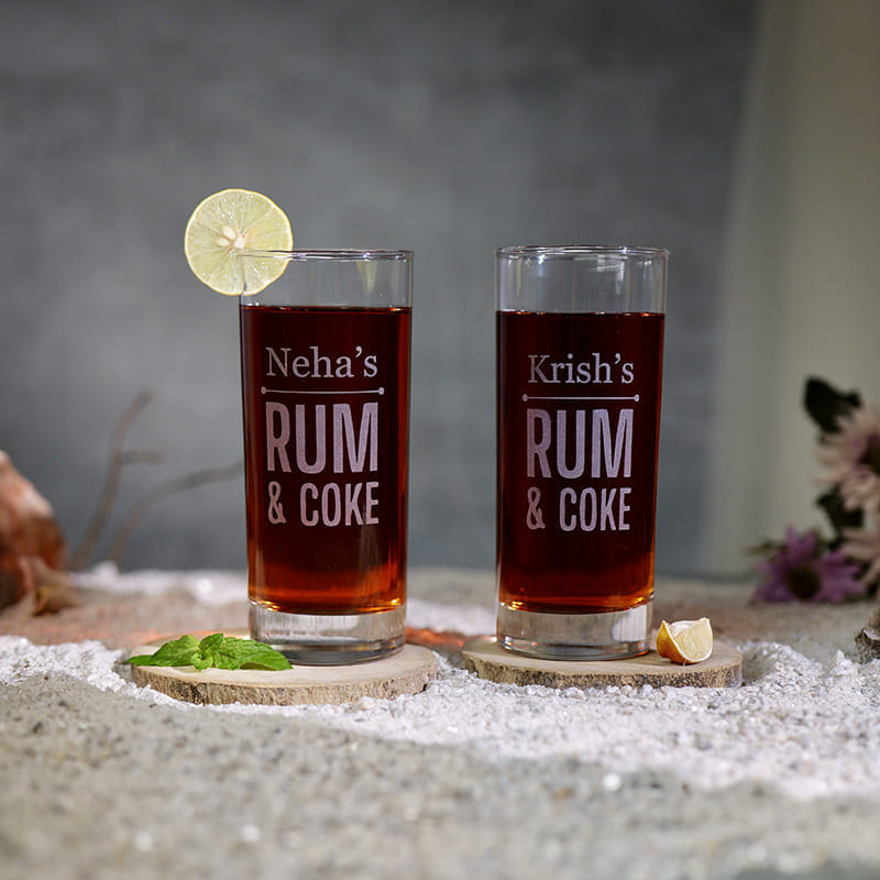 Personalised Rum N Coke Couple Glass Set