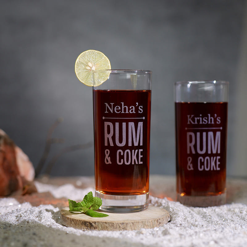 Personalised Rum N Coke Couple Glass Set