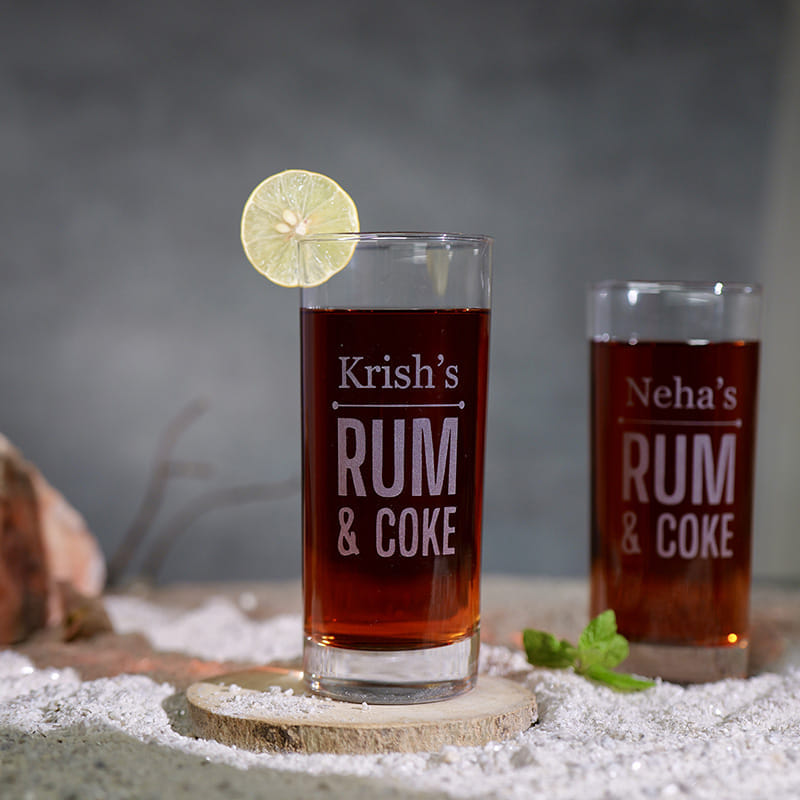 Personalised Rum N Coke Couple Glass Set