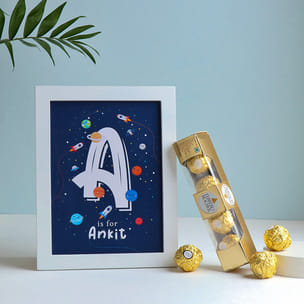 Personalised Space Theme Frame With Ferrero Rocher Personalised Space Theme Frame With Ferrero Rocher
