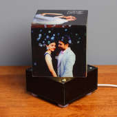 Square Shaped Personalised Lamp with 5 Images in Dark View